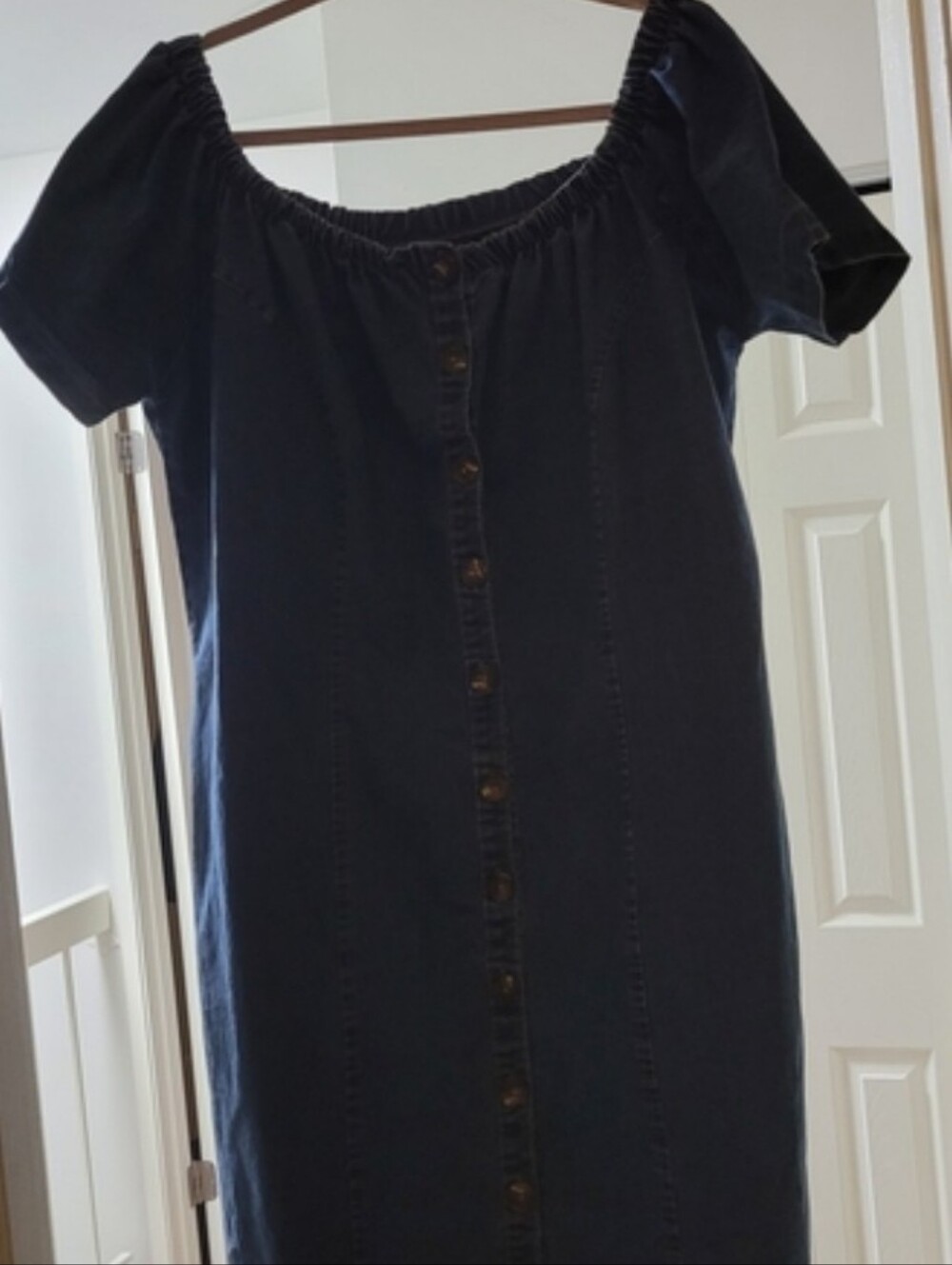⚡️Jean-Off-Shoulder Button-Front Denim Midi Dress - Blue